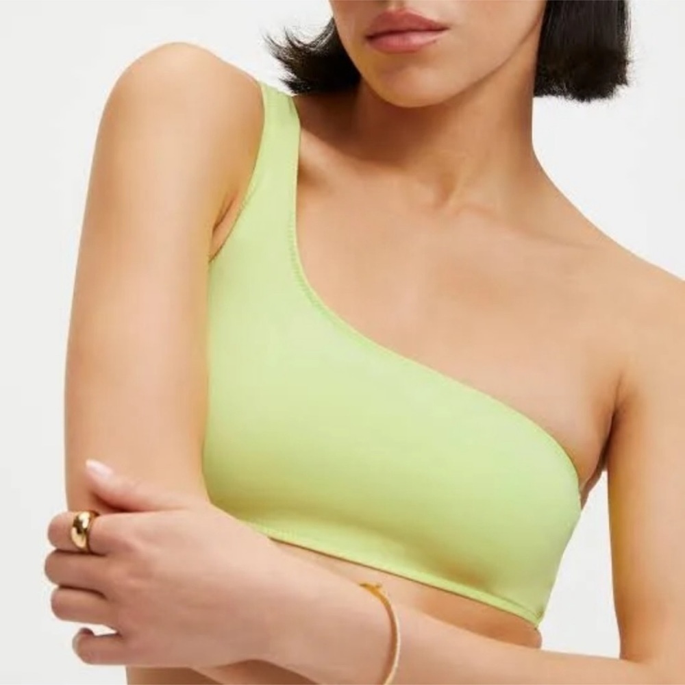 Good American One Hot Shoulder Scuba Bikini Top Key Lime Size 3 Large New NWT